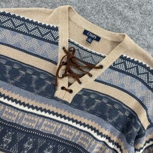 Ralph Lauren Chaps Denim Aztec Sweater Womens M Pullover Tribal Southwest Tie